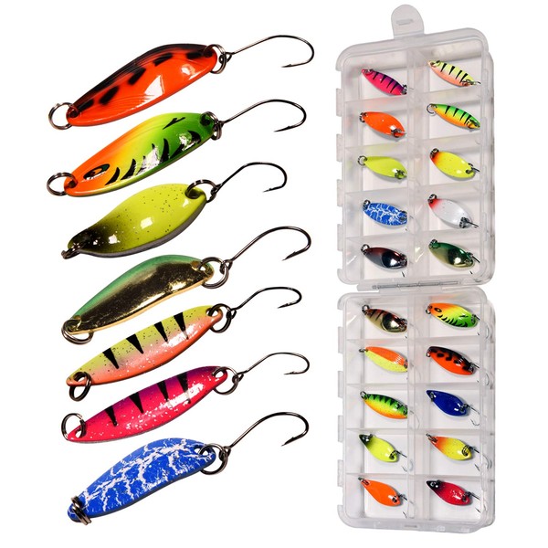 THKFISH Spoon Fishing Lures for Trout Spoons Hard Baits Single Hook Trout Lures Metal Fishing Lures for Char Perch 20Pcs
