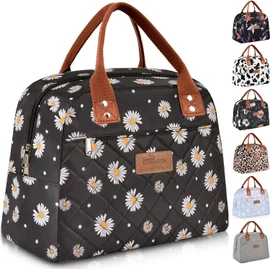 HOMESPON Lunch Bag Insulated Tote Bag Lunch Box Resuable Cooler Bag Lunch Container Waterproof Lunch Holder for Women/Men (Black Daisy)