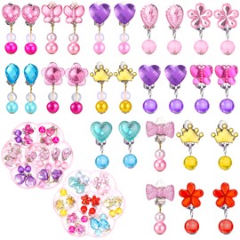 ViEinkaufe 14 Pairs Clip on Earrings for Girls, Colorful Girls Clip on Earrings for Kids, Non-Pierced Princess Play Earring, Kids Jewelry Dress Up Accessories for Party Favors, Birthday Gifts