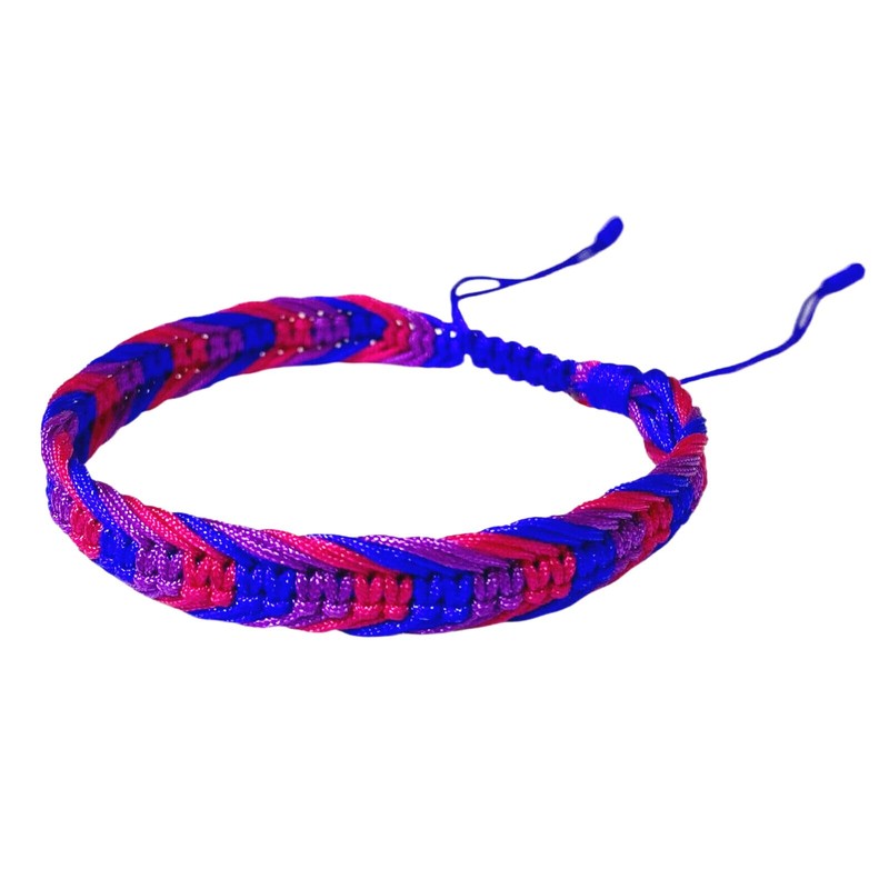 Zigvert Bisexual Pride Bracelet, Handmade Cotton Cord Chain Wrap, Adjustable,