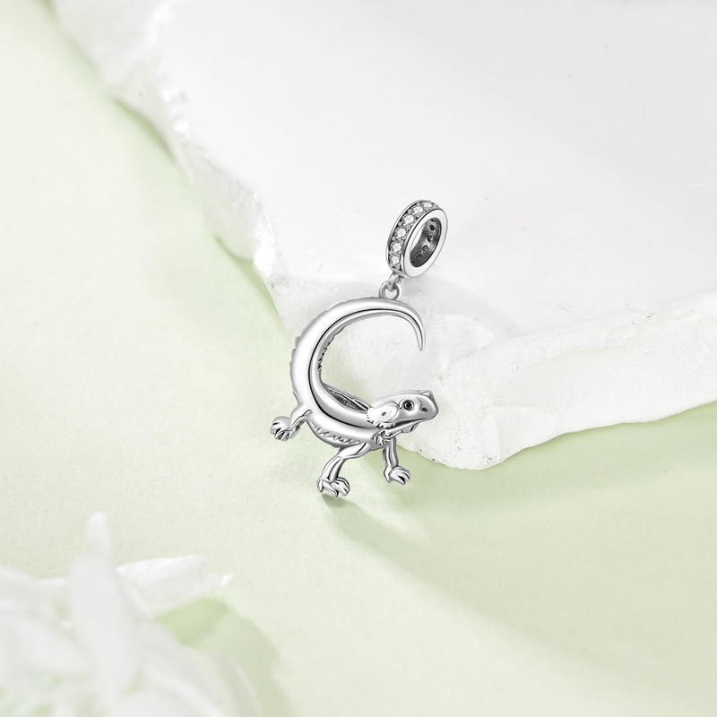 HUKKUN Bearded Dragon Charm 925 Sterling Silver Bearded Dragon Charm