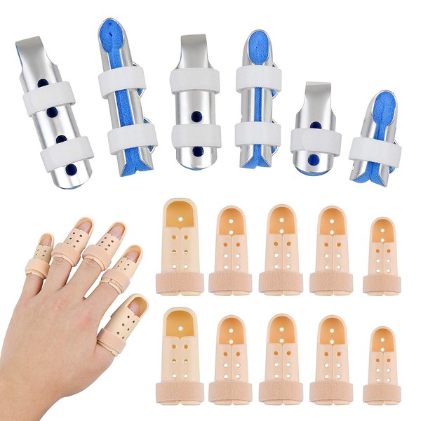 Homgaty Pack of 6 Finger Splints for Finger Stiffness and 10 Pieces Plastic Finger Protection Finger Support Stabiliser Fit All Fingers