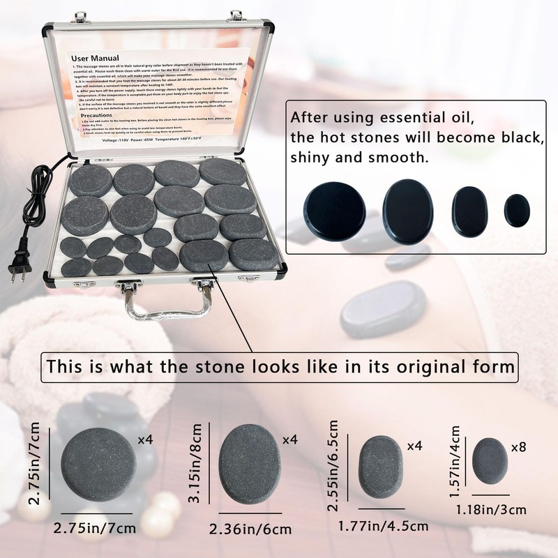 MINGJISHIYE Hot Stone Massage Set, 20 Pieces of Basalt Massage