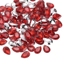 sourcing map 80Pcs 10 x 14 mm Teardrop Rhinestones Acrylic Pointed Back Rhinestone Beads Gems for Jewelry Making Costume Crystal Embellishments Crafts, Red