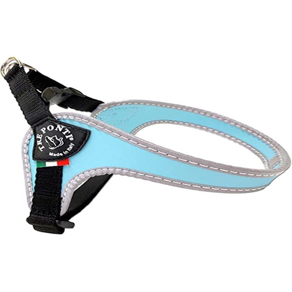 Tre Ponti Fibbia Small Dog Harness with Adjustable Belly Strap, 3.5 cm, Light Blue