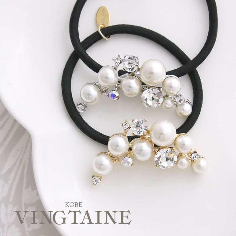 VINGTAINE H7603-S-HGOM Hair Elastic Hair Cuff, Pony Hook, Pearl, Bijou,