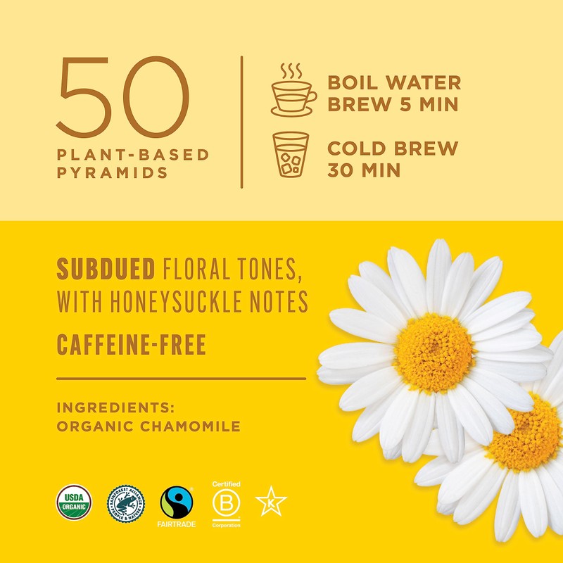 Teatulia Organic Chamomile Tea Bags (50 Pyramid Teabags) Raw Whole
