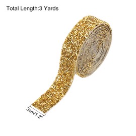 MECCANIXITY Rhinestone Ribbon, 1.2 Inch 3 Yards Crystal Rhinestone Ribbon Trim Self Adhesive Glitter Tape Roll Bling for Crafting, Gold