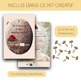 RXLITE 2024 Premium Participatory Creative Set with 10 Birthday Invitation Cards to Scratch Theme, Dinosaur Egg, Jurassik Park in French for an unforgettable party