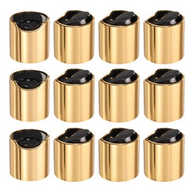 UXcell 12pcs Aluminized Plastic Disc Top Caps, 24/410 Replacement Press Caps Durable Dispensing Lids for Squeeze Bottles, Refillable Bottles, Gold Black