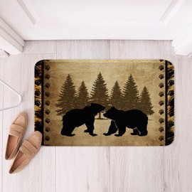 Feelyou Bear Bath Mats for Bathroom Boys Wild Animal Bathroom Rugs for Kids Nature Wildlife Bear Btah Rugs for Shower Tub Botanical Tree Natural Theme Brown Exotic Style Bathroom Accossories 20"x32"