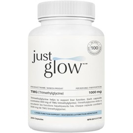 Just Glow TMG Trimethylglycine 1000mg Per Serving, 200 Veggie Capsules - Betaine Anhydrous Supplement - Made in Canada