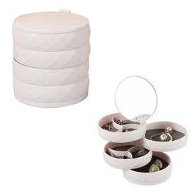 YORJLBK Rotating Jewelry Organizer with 4-Tier Partitioned Storage, Small Jewelry Box with Multi-Angle Adjustable Makeup Mirror for Vanity, Travel & Women Gifts. (White)