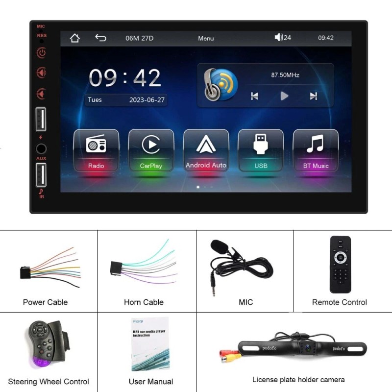 Camecho Camera Touch Screen Car Stereo Radio Bluetooth Apple Carplay