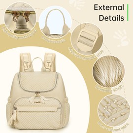 LASUK Diaper Bag Small Diaper Backpack, Stylish Quilted Baby Backpacks, Mini Maternity Bags, with Changing Pad, Pacifier Case & Stroller Straps, Parents Essentials Diaper Bag, Light Beige