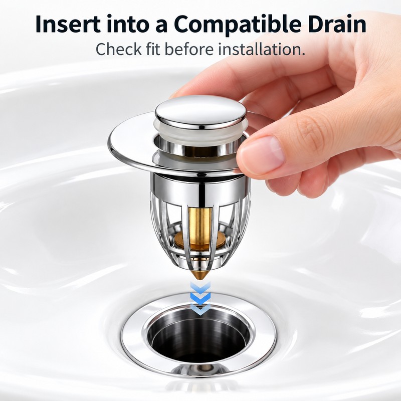 Pop-Up Bathroom Sink Drain Stopper with Hair Catcher Filter, Push-Button