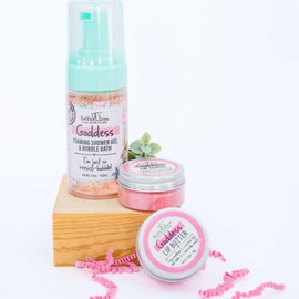 Bella & Bear Goddess Mini Bath & Body Gift Set with 2 in1 Foaming Shower Gel & Bubble Bath, Lip Scrub, Lip Butter - Gift - Teens - Tweens - Women