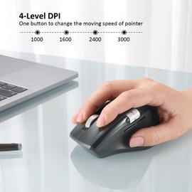 INFINMIND Kabellose Computer-Bluetooth-Maus mit intelligentem Flying Scroll, Daumenscroll-Maus, ergonomische Maus, geräuschlose Multi-Geräte-Laptop-Maus für Windows/Mac OS/Chrom/Linux/Android