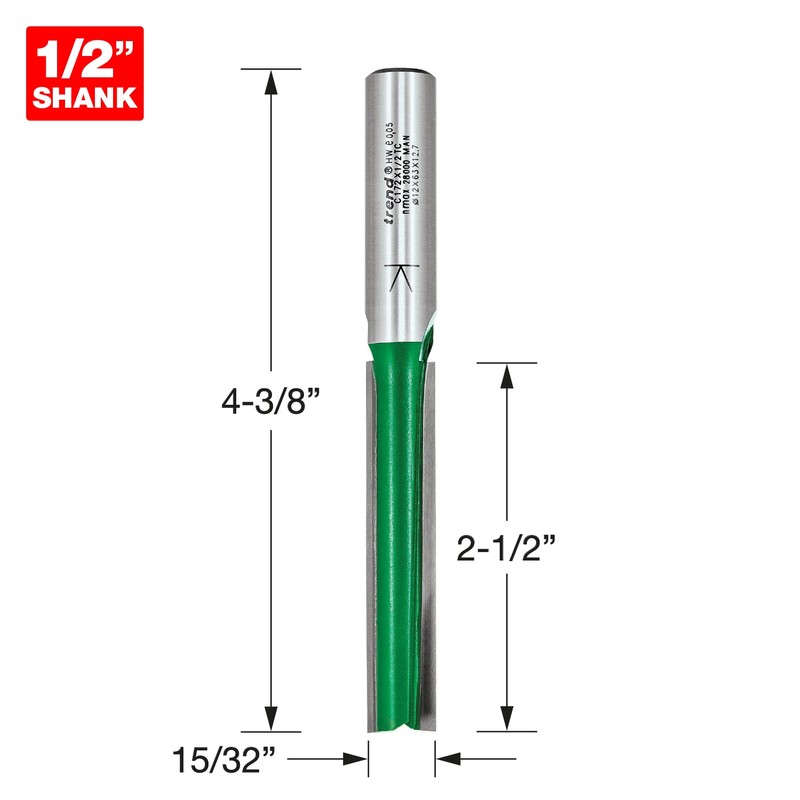 Trend CraftPro Straight Two Flute Router Cutter Bit, 1/2 Inch