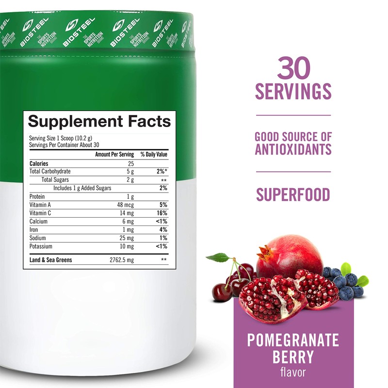 BioSteel Sport Greens Powder, High Performance Superfood, Non-GMO Formula, Pomegranate