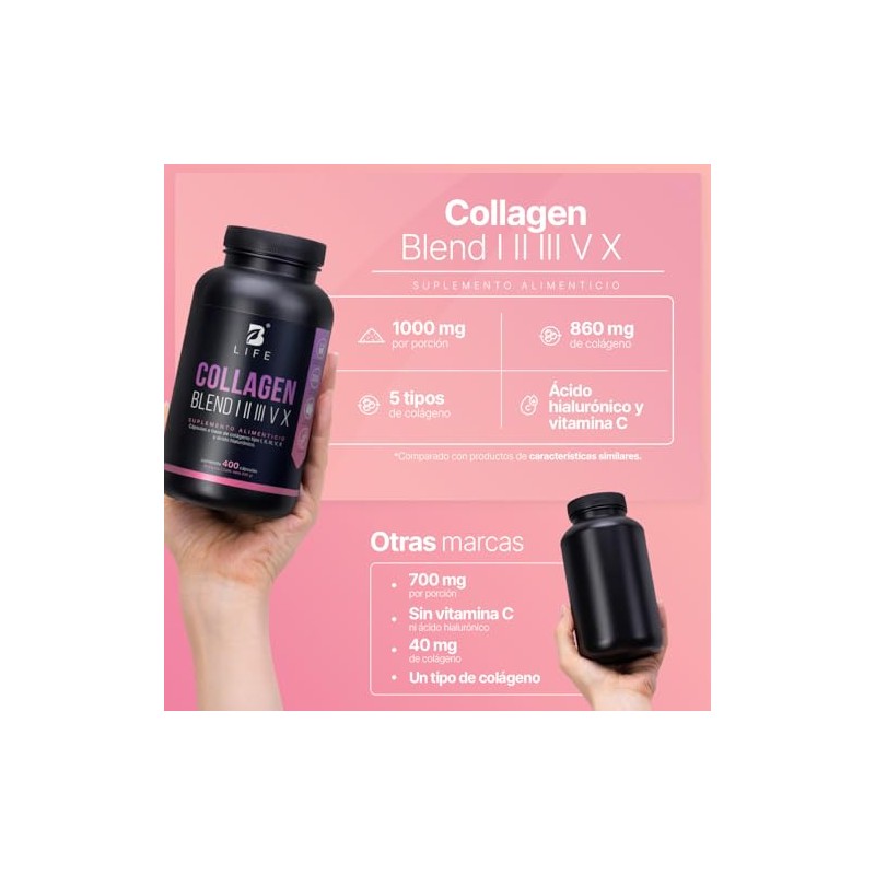 Life Colágeno Hidrolizado Tipo Iii 400 Cápsulas Vitamina Ácido Hialurónico