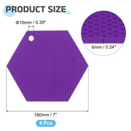 uxcell 4 Pcs Silicone Trivet Mats, Hexagon Silicone Pad Hot Pad Pan Protectors Table Protector Heat Resistant Mat for Countertop, Kitchen, Hot Dishes, Hot Pots and Pans, Purple