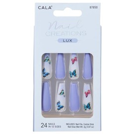 CALA - "Nail Creation Lux" uñas postizas largas (24 uñas en 12 tamaños, mariposas)
