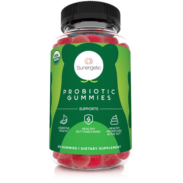 Certified Organic Probiotic Gummies – Daily Probiotic Gummies to Help Support Digestion, Gut Health & Immune System – 5 Billion CFU – 60 Strawberry Flavored Probiotic Gummies