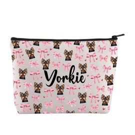 JYTAPP Yorkie Coquette Makeup Bag Yorkie Lover Gift Coquette Yorkie Bow Cosmetic Bag for Dog Lovers Yorkie Dog Mom Gifts