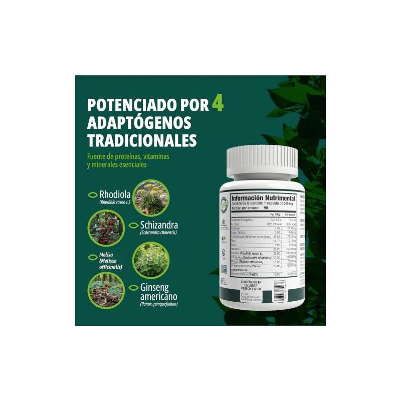 ADAPTOHEAL ES3 Rhodiola, Schisandra, Melissa y Ginseng (90 Cápsulas)