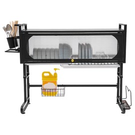 CeRaBuRET Free-Standing Sink Dish Drying Rack, Large Dish Rack, Dish Drainer Kitchen Organizer, Over The Sink Dish Drying Rack for Kitchen Using, Adjustable Height (Black)