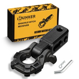 BUNKER INDUST Shackle Hitch Receiver 3/4" D Ring Shackle w/Trailer Hitch-Fits 2" Receivers,Offroad Recovery Towing Accessories for Trucks, Jeep, Pickup,Black