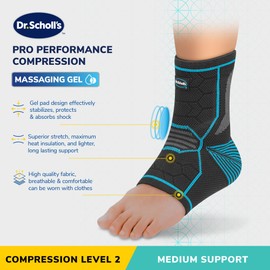 Dr. Scholl's Compression Ankle Sleeve with Massaging Gel, Breathable Fabric, Shock-Absorbing Ankle Brace, Built-in Gel Padding & Support (Size L/XL)