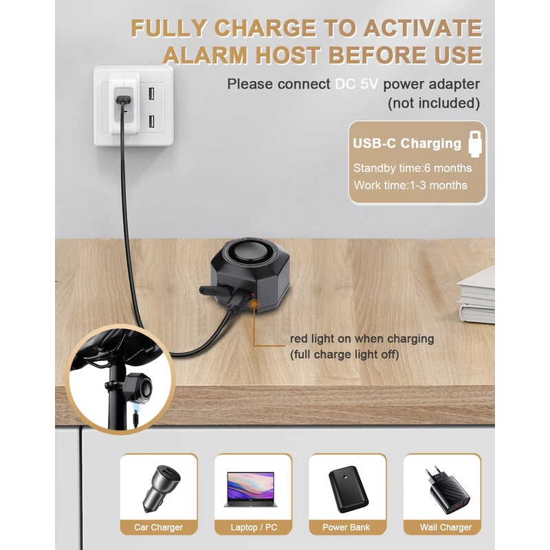 ONVIAN Bike Alarm with Motion Sensor Remote, USB-C Rechargeable Wireless