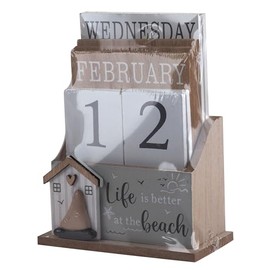 Nautical Wooden Perpetual Calendar Desk Top Eternal Calendar Block - Beach