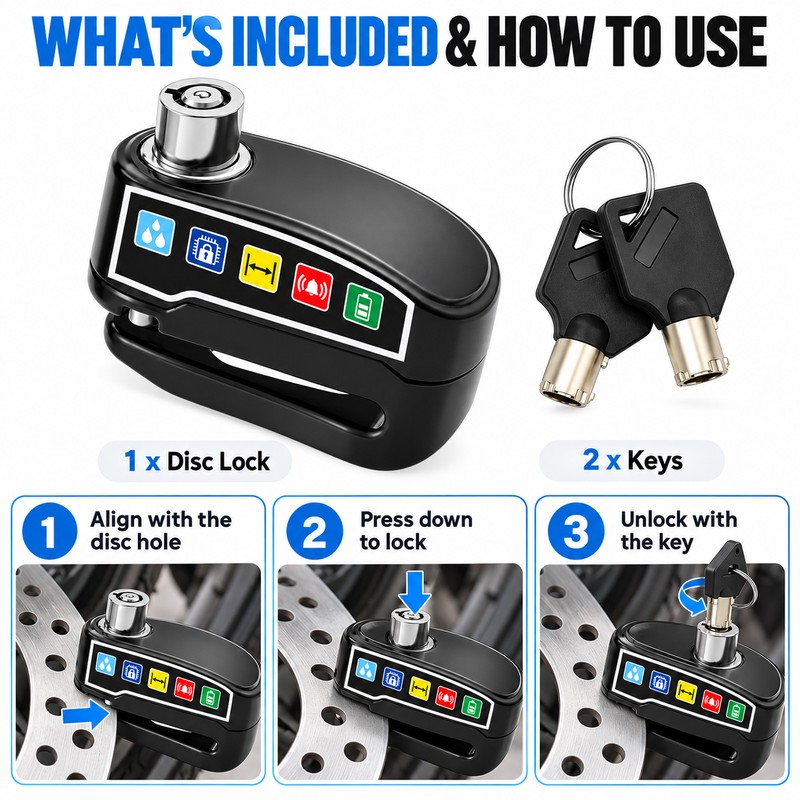Alarm Disc Brake Lock for Motorcycles & Bicycles – Waterproof
