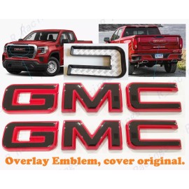 Auto Front Rear Gloss Red Black Emblem Overlay 2019+ GMC Sierra 1500 2500HD 3500HD