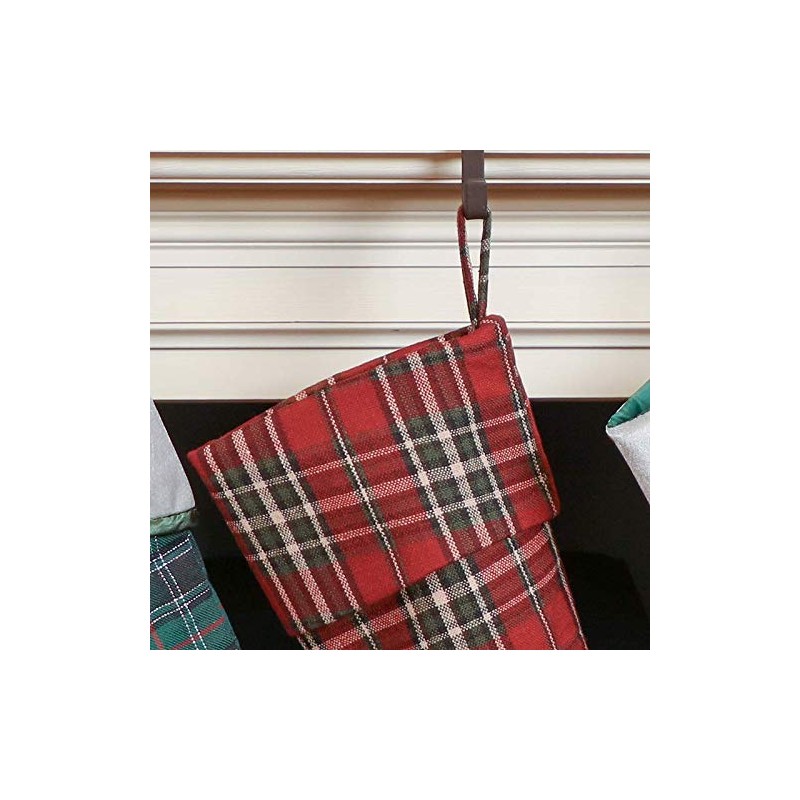Dibor Festive Tartan Stocking with Mistletoe Embellishment and Hanging Loop