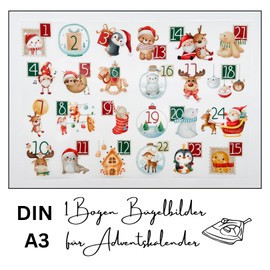 Iron-On Transfer Set Advent Calendar Numbers DIN A3 for Filling on Textiles for Advent Calendar 2023 Different Designs Children Adults (Design 3)