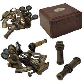 Medieval Replicas 5 inch Marine Sextant Large Brass Navigation Instruments Vintage Style Sextant Ship History Sextant Nautical Sextant in Hardwood Gift Box