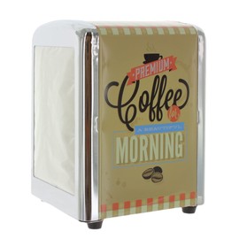 Napkin Dispenser Diner Napkin Holder with Retro Logo, Approx. 14.5 x 10.5 x 9.5 cm, Includes 60 Napkins (Premium Coffee for a Beautiful Morning)