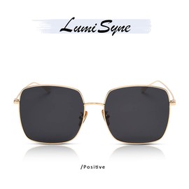 LumiSyne Polarised Sunglasses Women Men Fashion Coloured Lens Gradient Glass or Mirrored Retro Square Metal Frame UV400 Protection Ultralight Glasses Pair Style Outdoor Travel, black/gold