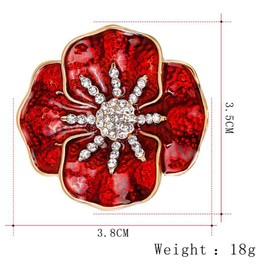 FENGJI Vintage Red Rhinestones Flower Brooches for Women Rememberance Jewellery Badge Brooch pins Red