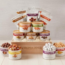 Crafted Cravings Crate Wooden Gift Box by Virginia Diner - 9 Assorted Nuts, Mixes and Chocolates weighing over 6lbs