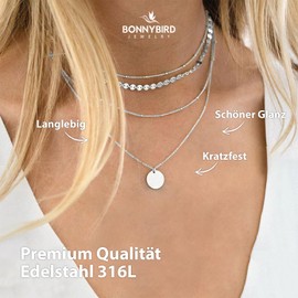 BONNYBIRD® Boho Chain Set Women's Premium Layering Necklace Made of Stainless Steel, 100% Waterproof and Skin-Friendly, Stainless Steel, Not Applicable