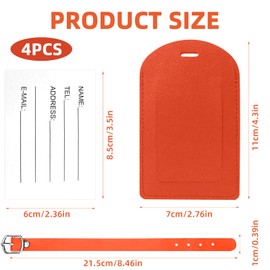 4 Pcs Leather Luggage Tags, 11×7×0.3cm Bag Tags with Adjustable Strap, Premium Leather Suitcase Tags, for Preventing Loss of Bags, Privacy Protection Cover, Suitcases Both Male and Female