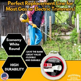 Vaughan's Economy .105" Trimmer Line, 30ft | White Round Polymer | Residential Universal Weed Eater String for Gas & Electric & Battery Models | Made in The USA (1 Pack)