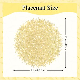 Round Placemats Set of 4 Gold Place Mats Elegant Floral Dandelion Shaped Tablemats Vinyl Table Setting Kitchen Table Mats for Dining Table Setting Holiday Wedding Decoration