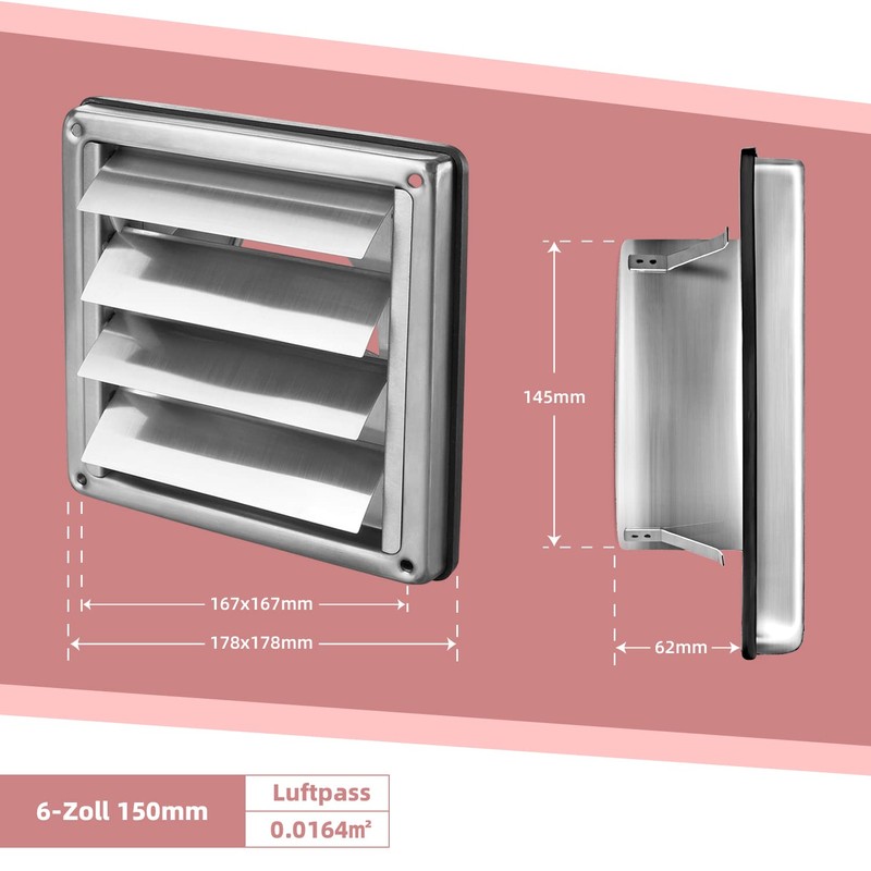 Stainless Steel Weather Protection Grille Ventilation Grille 100 mm 125