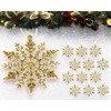 12pk Glitter Snowflake Hanging Decorations, Christmas Tree Snowflake Baubles/Ornaments (Gold)